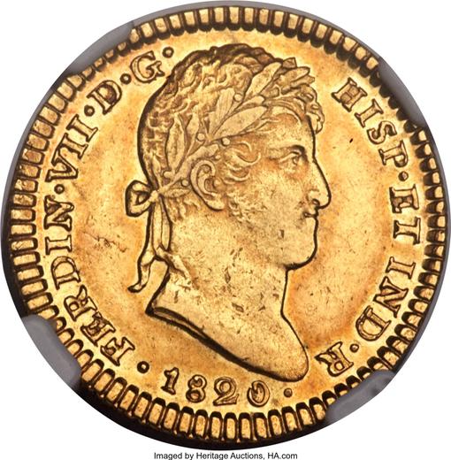 Аверс монеты - 2 эскудо 1820 года Mo JJ - цена золотой монеты - Мексика, Фердинанд VII
