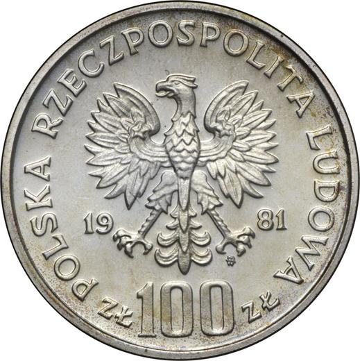 Аверс монеты - Пробные 100 злотых 1981 года MW "Краков" Серебро - цена серебряной монеты - Польша, Народная Республика