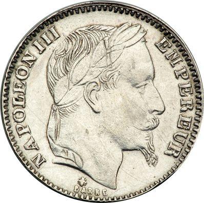 Аверс монеты - 20 франков 1867 года A "Тип 1861-1870" Париж Платина - цена платиновой монеты - Франция, Наполеон III