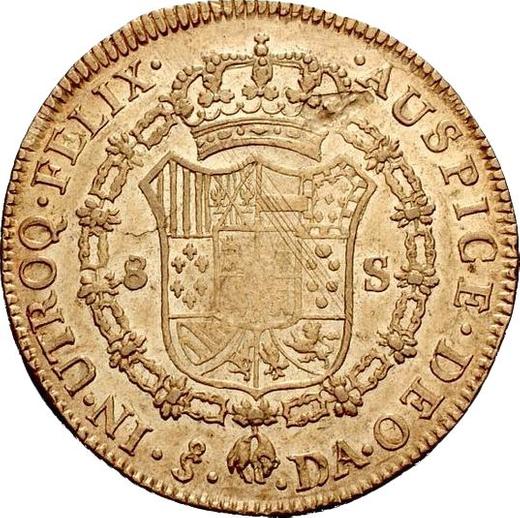 Reverso 8 escudos 1800 So DA - valor de la moneda de oro - Chile, Carlos IV