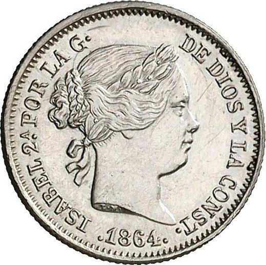 Аверс монеты - 1 реал 1864 года Семиконечные звёзды - цена серебряной монеты - Испания, Изабелла II