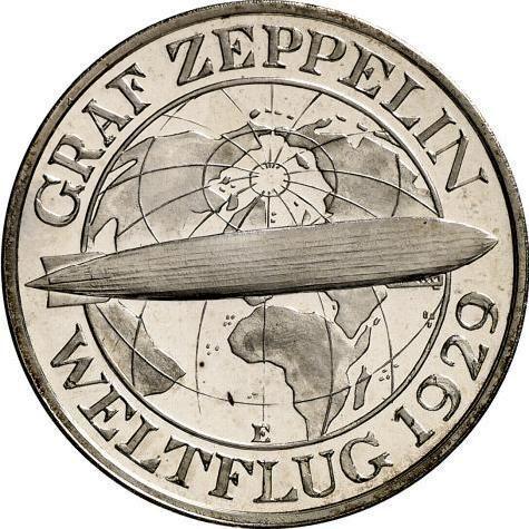 Rewers monety - 3 reichsmark 1930 E "Zeppelin" - cena srebrnej monety - Niemcy, Republika Weimarska