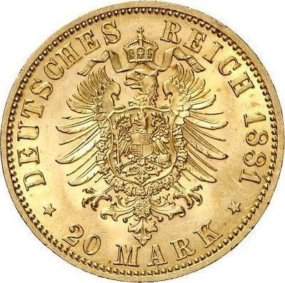 Reverso 20 marcos 1881 A "Prusia" - valor de la moneda de oro - Alemania, Imperio alemán