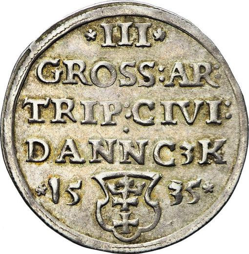 Rewers monety - Trojak 1535 "Gdańsk" - cena srebrnej monety - Polska, Zygmunt I Stary