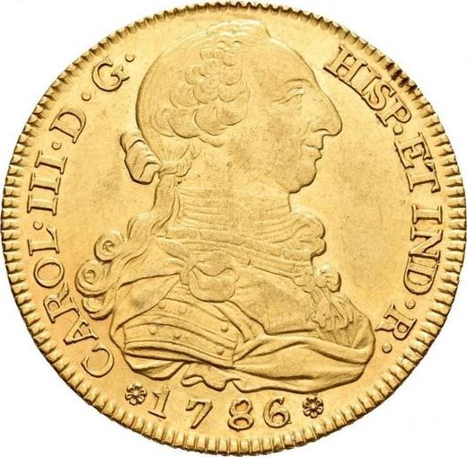 Аверс монеты - 8 эскудо 1786 года M DV - цена золотой монеты - Испания, Карл III