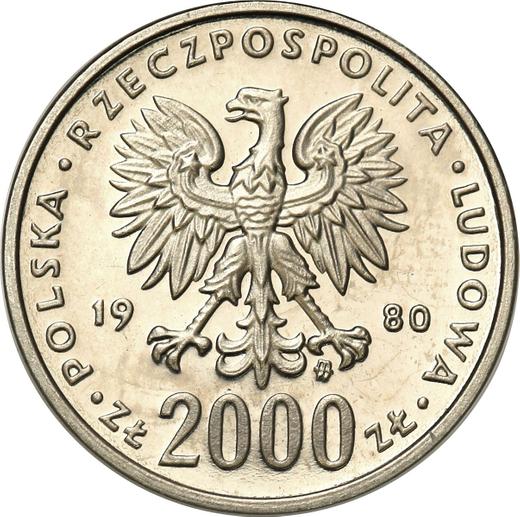 Obverse Pattern 2000 Zlotych 1980 MW "XIII Winter Olympic Games - Lake Placid 1980" Nickel -  Coin Value - Poland, Peoples Republic