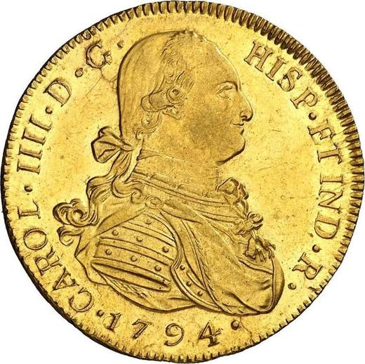 Аверс монеты - 8 эскудо 1794 года NG M - цена золотой монеты - Гватемала, Карл IV