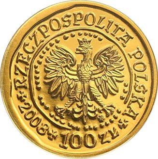 Obverse 100 Zlotych 2008 MW NR "White-tailed eagle" - Gold Coin Value - Poland, III Republic after denomination