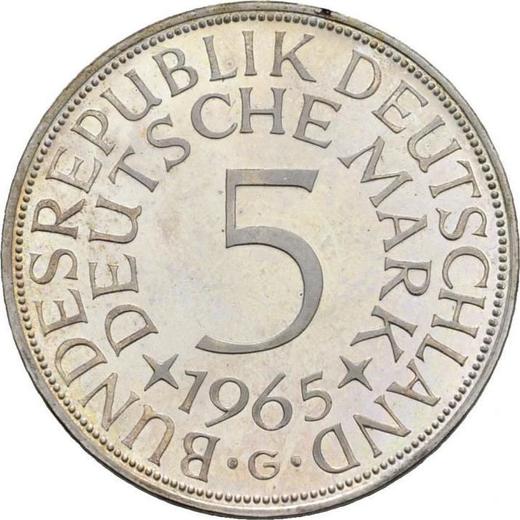 Anverso 5 marcos 1965 G - valor de la moneda de plata - Alemania, RFA