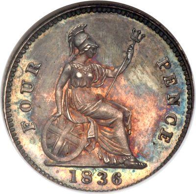 Reverso 4 peniques (Groat) 1836 Canto liso - valor de la moneda de plata - Gran Bretaña, Guillermo IV
