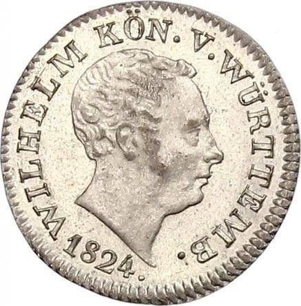 Аверс монеты - 3 крейцера 1824 года - цена серебряной монеты - Вюртемберг, Вильгельм I