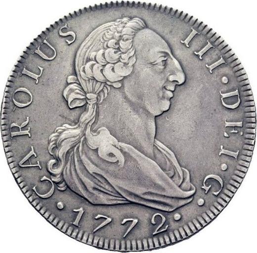 Аверс монеты - 8 реалов 1772 года M PJ - цена серебряной монеты - Испания, Карл III