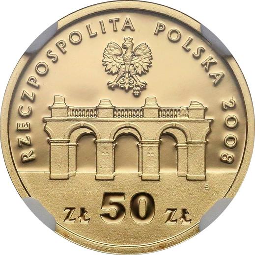 Аверс монеты - 50 злотых 2008 года MW EO "90 лет независимости Польши" - цена золотой монеты - Польша, III Республика после деноминации