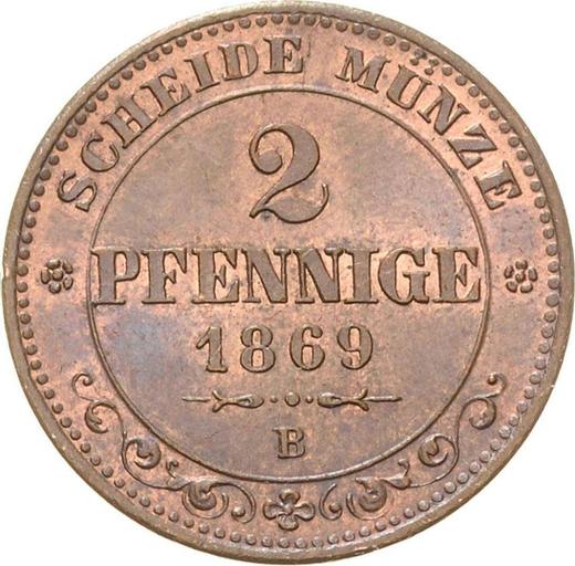 Revers 2 Pfennig 1869 B - Münze Wert - Sachsen-Albertinische, Johann