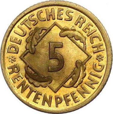 Аверс монеты - 5 рентенпфеннигов 1924 года G - цена  монеты - Германия, Bеймарская республика