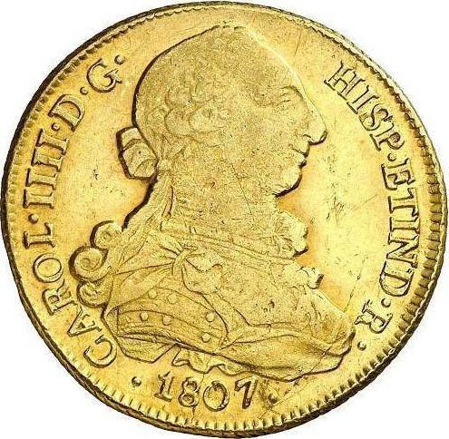Awers monety - 8 escudo 1807 So JF - cena złotej monety - Chile, Karol IV