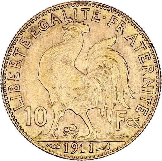 Реверс монеты - 10 франков 1911 года "Тип 1899-1914" Париж - цена золотой монеты - Франция, Третья республика