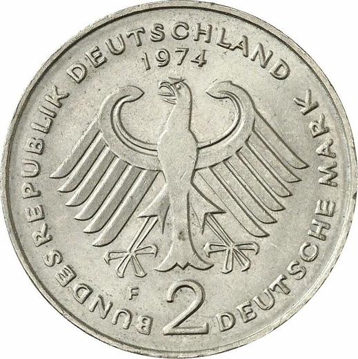 Reverse 2 Mark 1974 F "Konrad Adenauer" -  Coin Value - Germany, FRG
