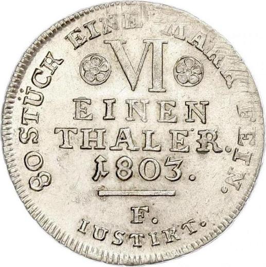 Rewers monety - 1/6 talara 1803 F "Typ 1803-1807" - cena srebrnej monety - Hesja-Kassel, Wilhelm I