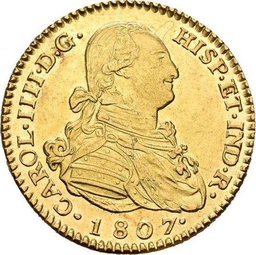 Аверс монеты - 2 эскудо 1807 года M FA - цена золотой монеты - Испания, Карл IV