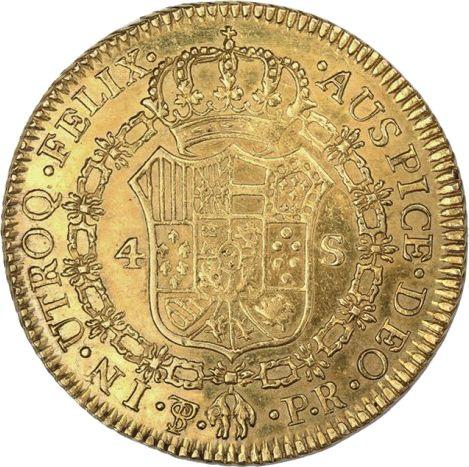 Реверс монеты - 4 эскудо 1778 года PTS PR - цена золотой монеты - Боливия, Карл III