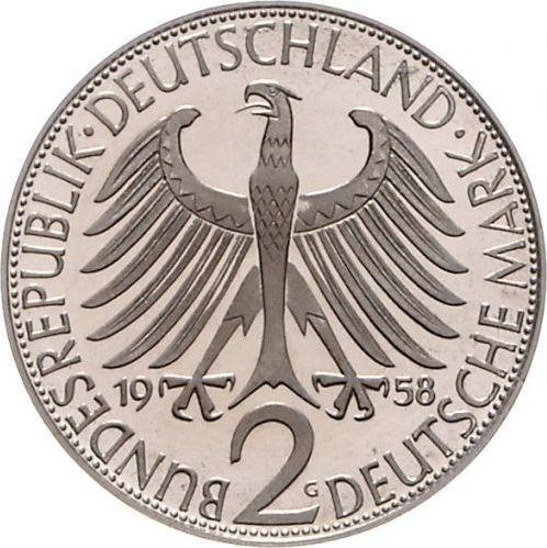 Reverso 2 marcos 1958 G "Max Planck" - valor de la moneda  - Alemania, RFA