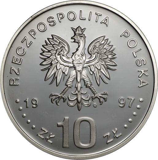 Аверс монеты - 10 злотых 1997 года MW ET "Тысячелетие со дня смерти Святого Войцеха" - цена серебряной монеты - Польша, III Республика после деноминации