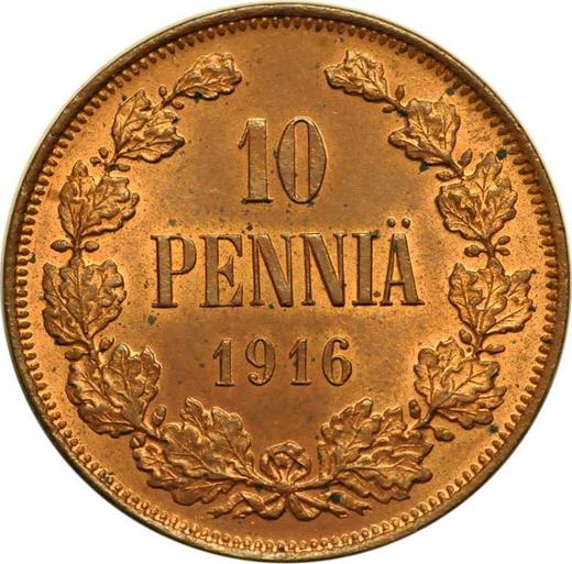 Реверс монеты - 10 пенни 1916 года - цена  монеты - Финляндия, Великое княжество