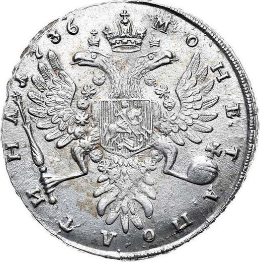 Reverso Poltina (1/2 rublo) 1736 "Tipo 1735" Sin medallón en el pecho Cruz del orbe es simple - valor de la moneda de plata - Rusia, Anna Ioánnovna