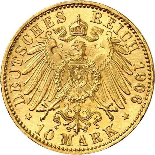 Reverso 10 marcos 1906 A "Lübeck" - valor de la moneda de oro - Alemania, Imperio alemán
