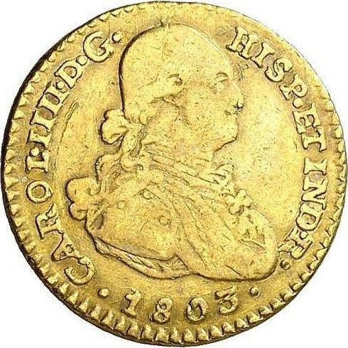 Аверс монеты - 1 эскудо 1803 года NR JJ - цена золотой монеты - Колумбия, Карл IV