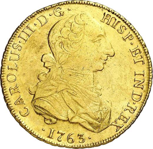 Obverse 8 Escudos 1763 LM JM - Gold Coin Value - Peru, Charles III