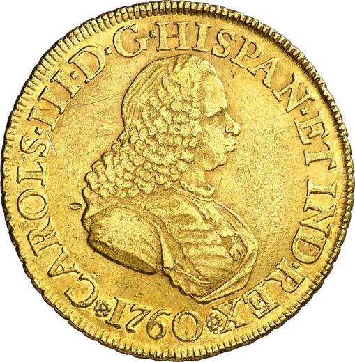 Awers monety - 8 escudo 1760 NR JV - cena złotej monety - Kolumbia, Karol III
