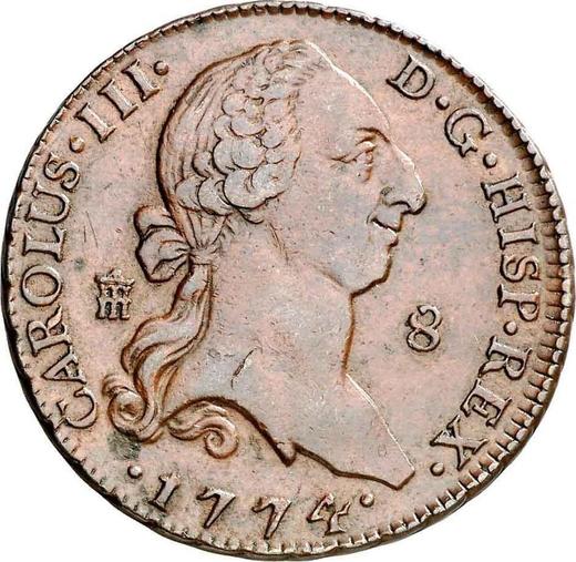 Аверс монеты - 8 мараведи 1774 года - цена  монеты - Испания, Карл III