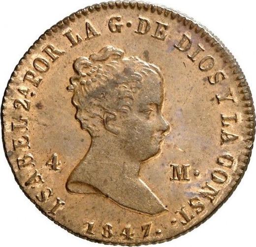 Аверс монеты - 4 мараведи 1847 года Ja - цена  монеты - Испания, Изабелла II