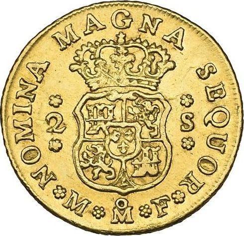 Реверс монеты - 2 эскудо 1750 года Mo MF - цена золотой монеты - Мексика, Фердинанд VI