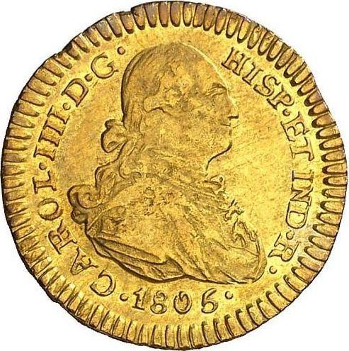 Awers monety - 1 escudo 1805 P JT - cena złotej monety - Kolumbia, Karol IV
