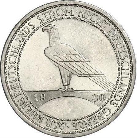 Reverso 3 Reichsmarks 1930 J "Liberación de Renania" - valor de la moneda de plata - Alemania, República de Weimar