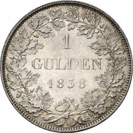 Реверс монеты - 1 гульден 1838 года - цена серебряной монеты - Гессен-Дармштадт, Людвиг II
