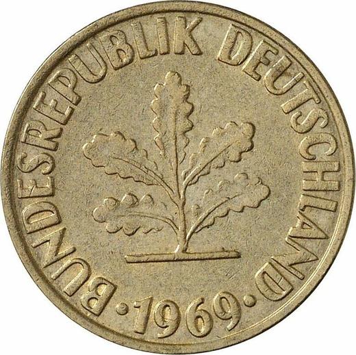 Реверс монеты - 10 пфеннигов 1969 года F - цена  монеты - Германия, ФРГ