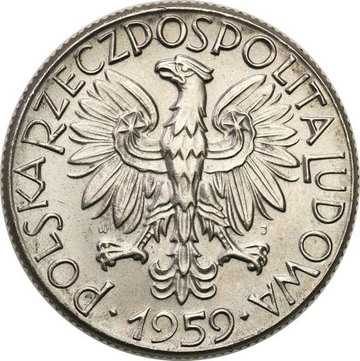 Аверс монеты - Пробные 5 злотых 1959 года WJ "Шпатель и молоток" Никель - цена  монеты - Польша, Народная Республика