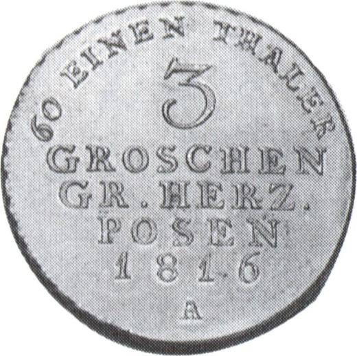 Reverso 3 groszy 1816 A "Gran Ducado de Posen" - valor de la moneda  - Polonia, Dominio Prusiano