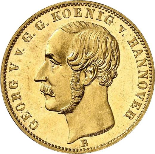 Anverso 10 táleros 1856 B - valor de la moneda de oro - Hannover, Jorge V