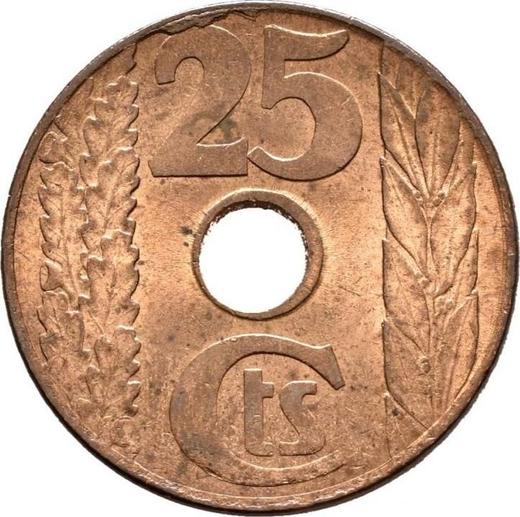 Реверс монеты - 25 сентимо 1938 года - цена  монеты - Испания, II Республика