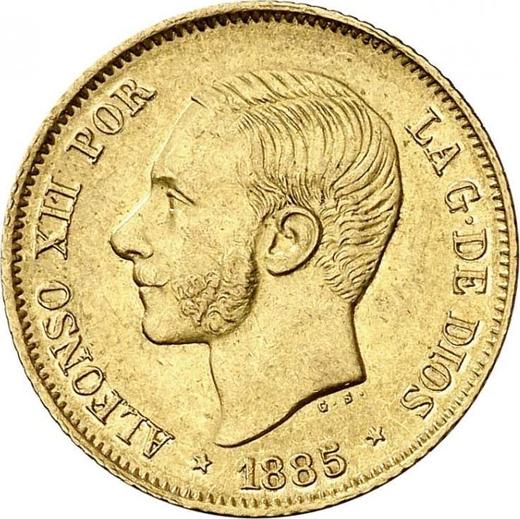 Аверс монеты - 4 песо 1885 года - цена золотой монеты - Филиппины, Альфонсо XII