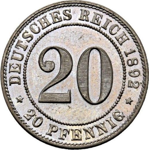 Anverso 20 Pfennige 1892 F "Tipo 1890-1892" - valor de la moneda  - Alemania, Imperio alemán