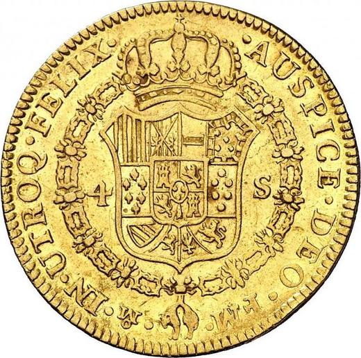 Реверс монеты - 4 эскудо 1784 года Mo FM - цена золотой монеты - Мексика, Карл III