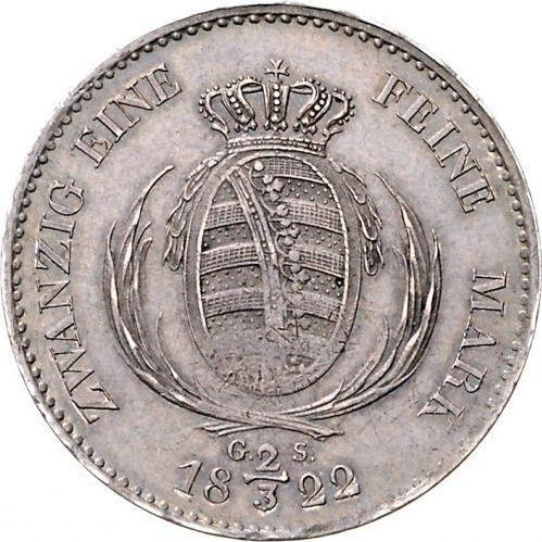 Реверс монеты - 2/3 талера 1822 года G.S. - цена серебряной монеты - Саксония-Альбертина, Фридрих Август I