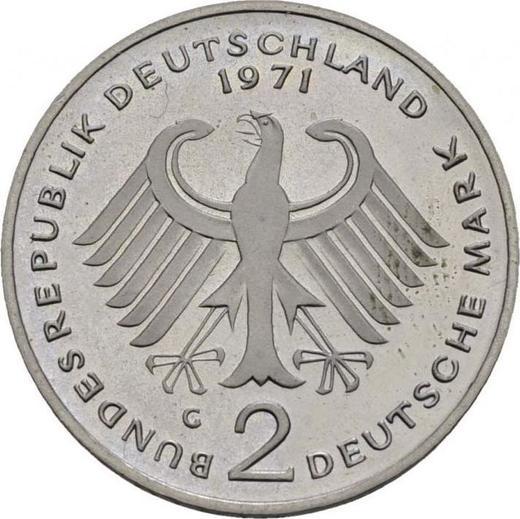 Reverso 2 marcos 1971 G "Theodor Heuss" - valor de la moneda  - Alemania, RFA