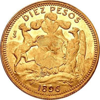 Реверс монеты - 10 песо 1896 года So - цена золотой монеты - Чили, Республика
